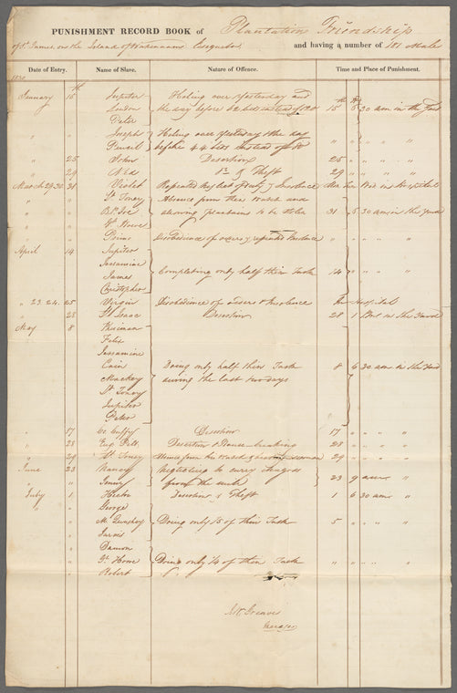 Punishment record books of Friendship Plantation