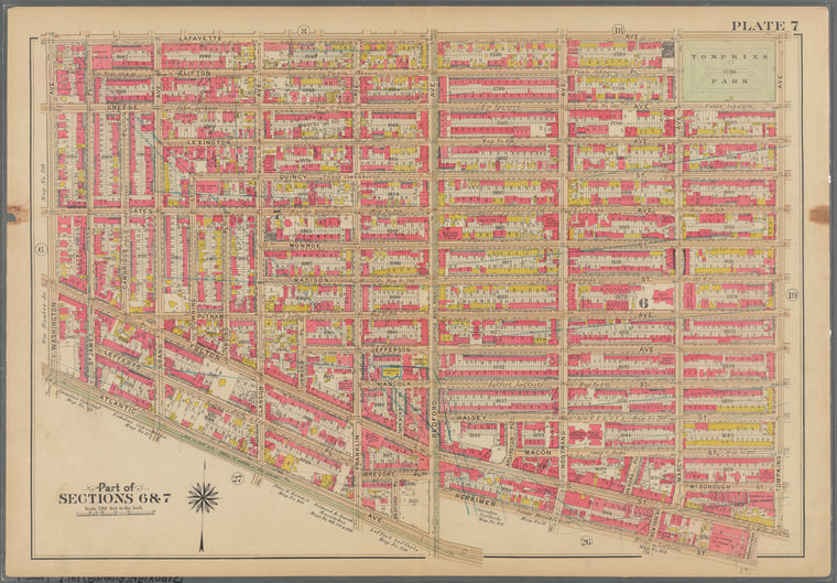 Bounded by Lafayette Avenue, Marcy Avenue, Greene Avenue, Tompkins Avenue, Fulton Street, Brooklyn Avenue, Herkimer Street, Bedford Avenue, Atlantic Avenue & Washington Avenue:  Part of Sections 6 &7