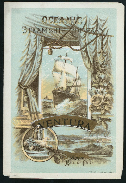 DINNER - SECOND CABIN [held by] OCEANIC STEAMSHIP CO. [at] EN ROUTE ABOARD VENTURA (SS;)