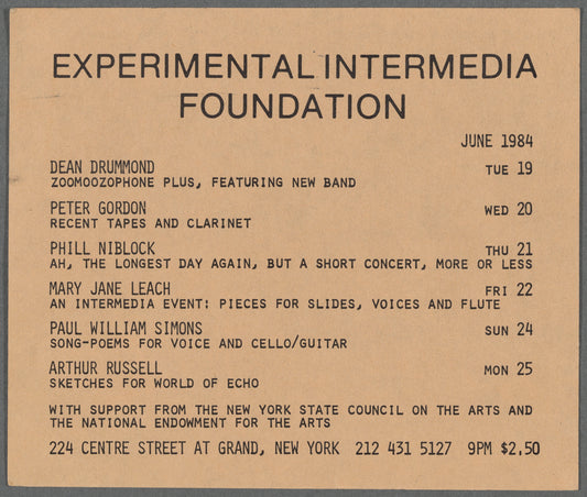 Experimental Intermedia Foundation flier
