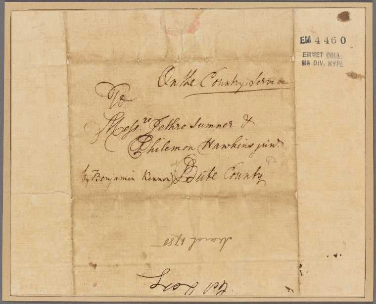 Letter to Jethro Sumner and Philemon Hawkins, Bute County