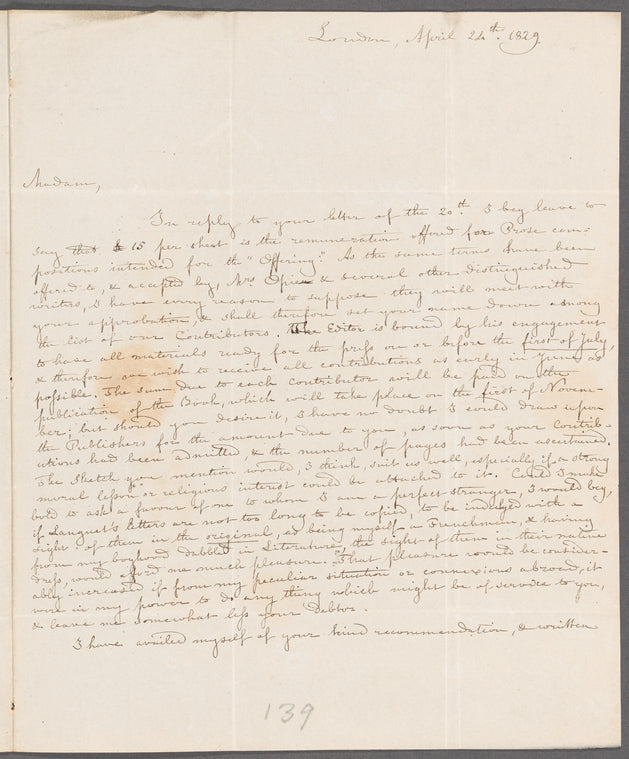 L. T. Ventouillac to Jane Porter, autograph letter signed