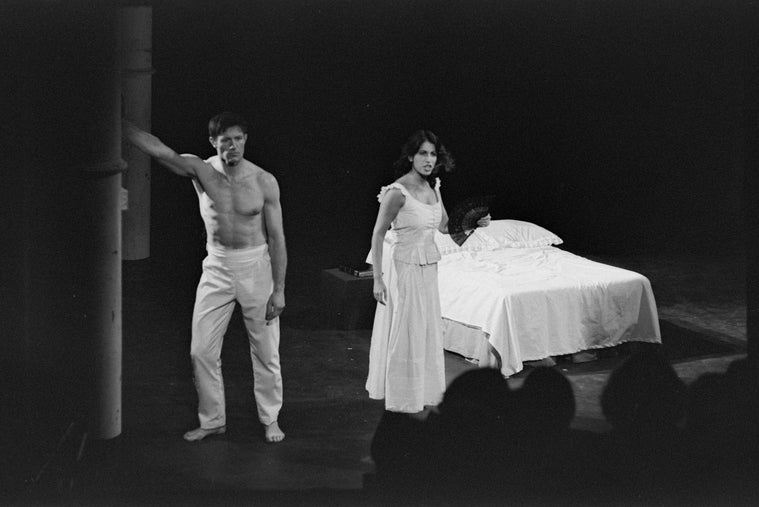Unidentified actors in the stage production A Movie Star Has to Star in Black and White