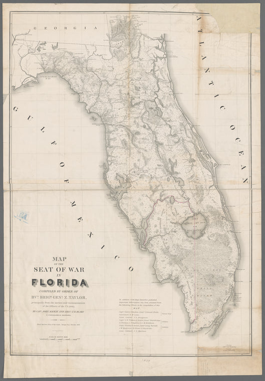 Map of the seat of war in Florida: compiled by order of Bvt. Brigr. Genl. Z. Taylor, principally from the surveys and reconnaissances of the officers of the U.S. Army
