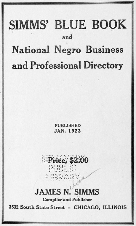 Simms' Blue Book and national Negro business and professional directory. [Title page]