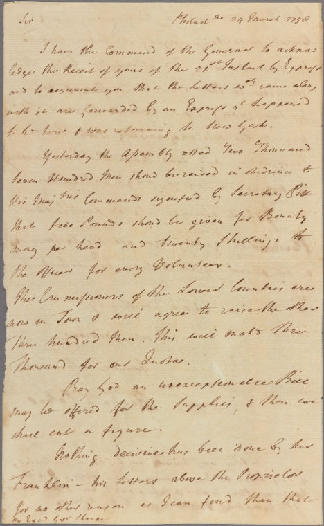 Letter to Governor Horatio Sharpe of Maryland