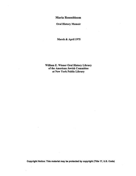 Maria Rosenbloom: [interview]