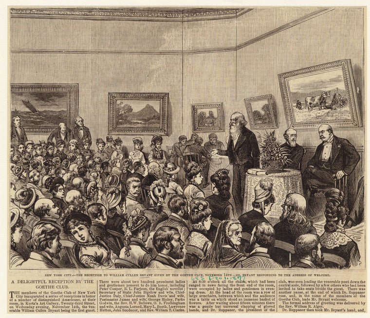 New York City : The reception to William Cullen Bryant given by the Goethe Club, November 14th