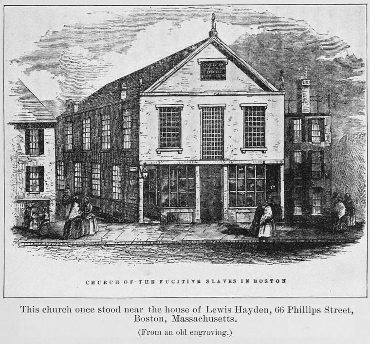 This church once stood near the house of Lewis Hayden, 66 Phillips Street, Boston, Massachusetts.