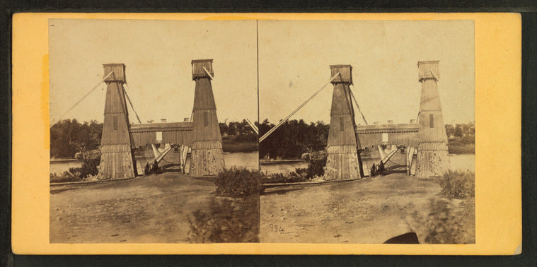 Suspension bridge from  St. Anthony's Falls to Minnesota.