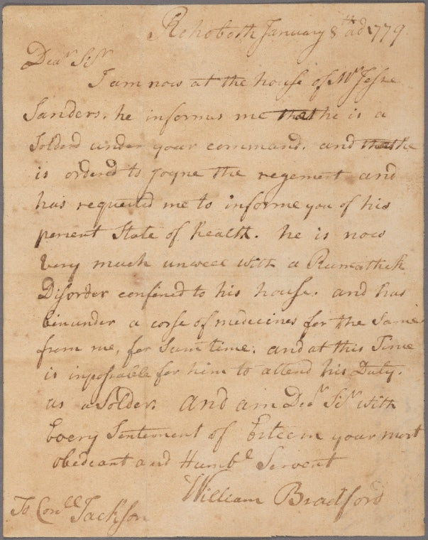 Letter to Colonel [Henry?] Jackson, Warwick [R. I.]