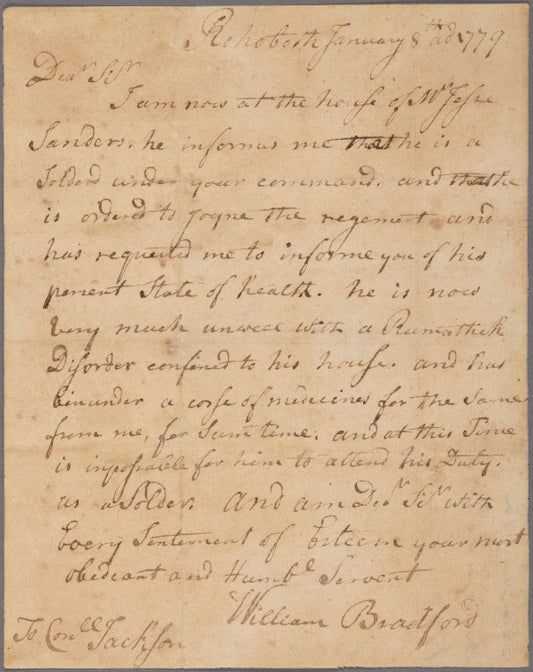 Letter to Colonel [Henry?] Jackson, Warwick [R. I.]