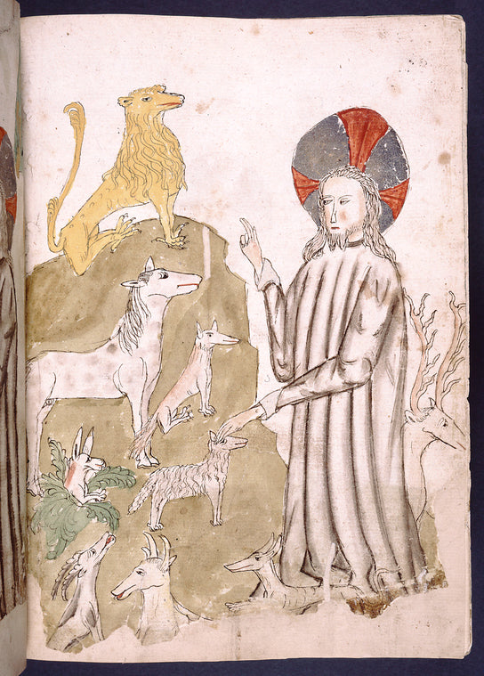Full-page miniature of God creating animals