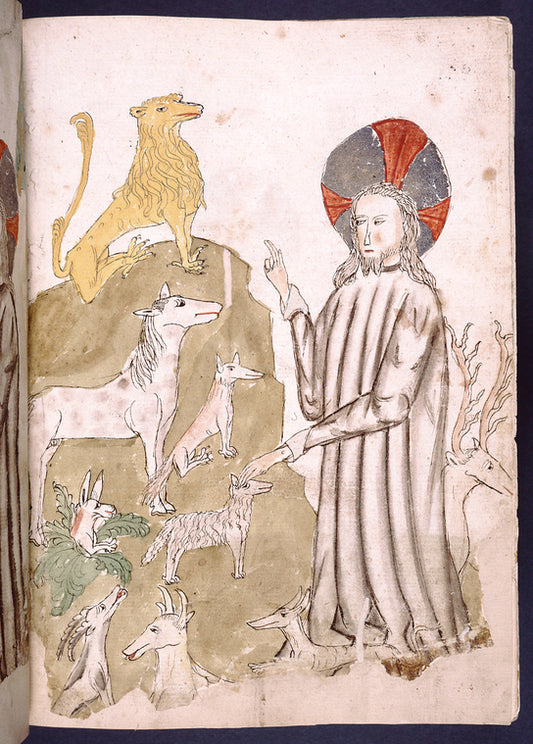Full-page miniature of God creating animals
