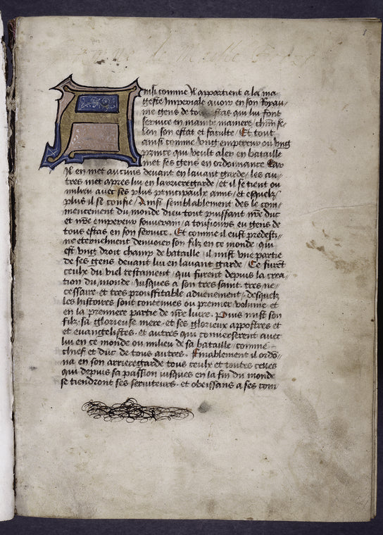 Opening of text with large initial, placemarkers