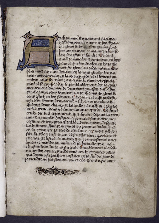 Opening of text with large initial, placemarkers