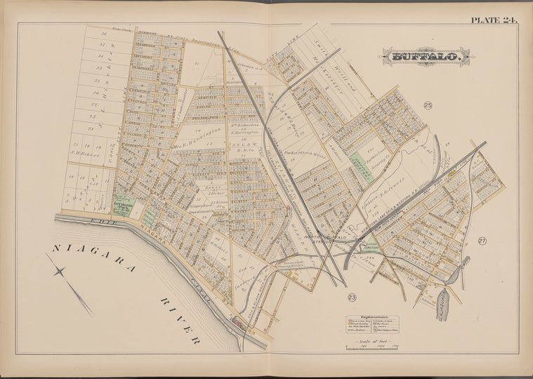 Buffalo, Double Page Plate No. 24 [Map bounded by Grove St., Cass St., N. Elmwood Ave., Amherst St., Niagara River]