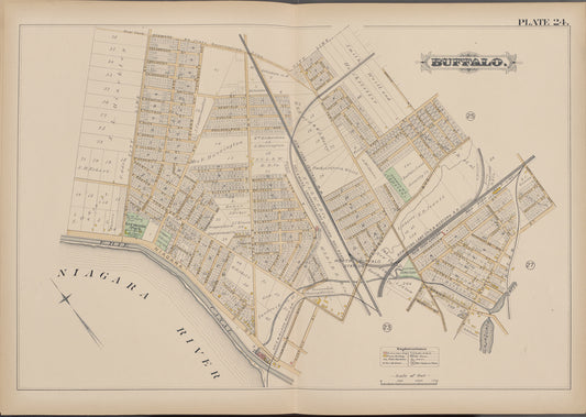 Buffalo, Double Page Plate No. 24 [Map bounded by Grove St., Cass St., N. Elmwood Ave., Amherst St., Niagara River]