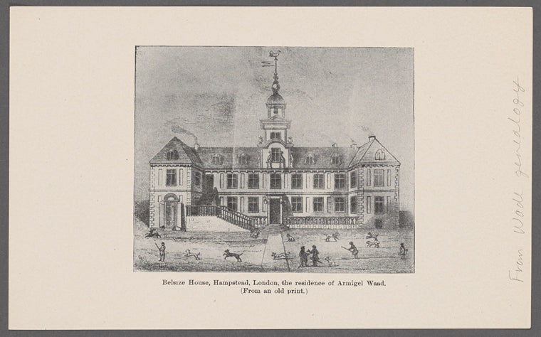Belsize house, Hampstead, London, the residence of Armigel Waad. (From an old print).