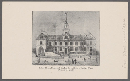 Belsize house, Hampstead, London, the residence of Armigel Waad. (From an old print).