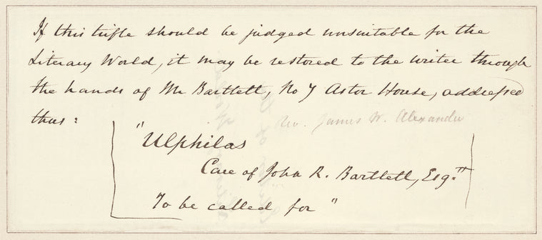 James W. Alexander letter to “The Editor”