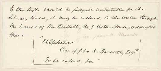 James W. Alexander letter to “The Editor”