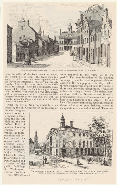 View of Federal Hall, 1797 ; "A prospective view of the City Hall in New York, taken from Wall Street"