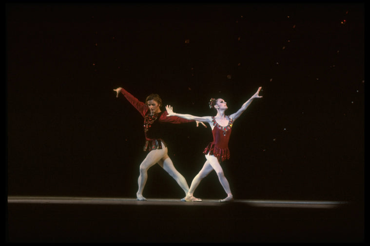New York City Ballet production of "Jewels" (Rubies) with Patricia McBride and Mikhail Baryshnikov, choreography by George Balanchine (Saratoga)