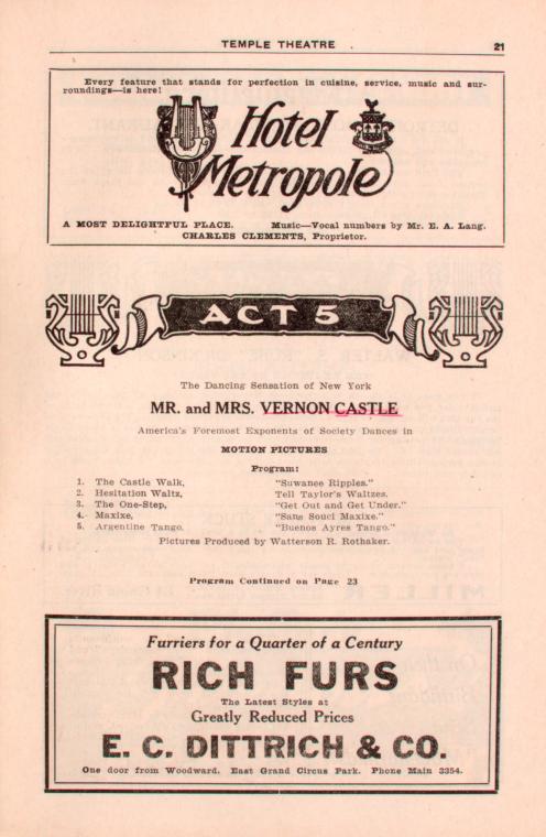 Temple Theatre program, week commencing Jan. 16, 1914.