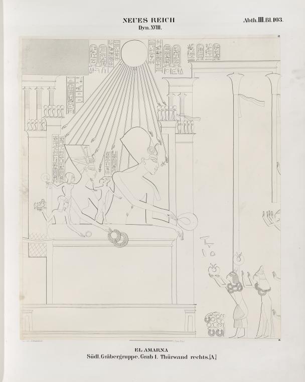Neues Reich. Dynastie XVIII.  El Amarna [Tell el-Amarna]. Südliche Gräbergruppe.  Grab 1. Thürwand rechts [A.]