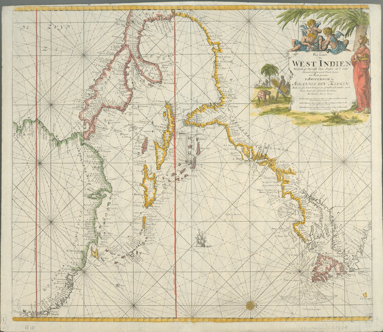Pas kaart van West Indien : behelsende soo deszelffs vasie kusten als d' Onder behoorende Eylanden aan de Noord Oçeaan
