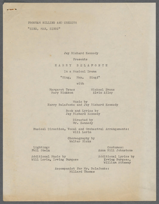 Cast list for "Sing, Man, Sing"