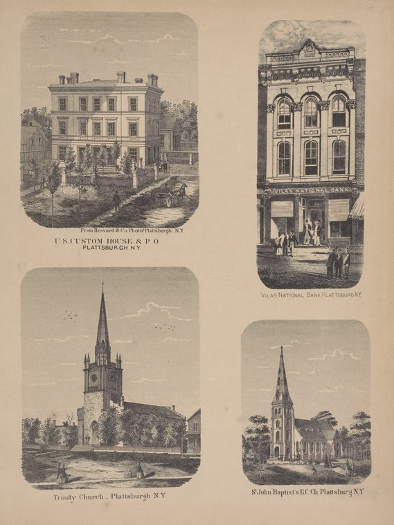 U.S. Custom House & P.O., Plattsburgh, N.Y.; Trinity Church_Plattsburgh, N.Y.; Vilas National Bank, Plattsburg, N.Y.; St. John Baptist's R.C. Ch., Plattsburg, N.Y."