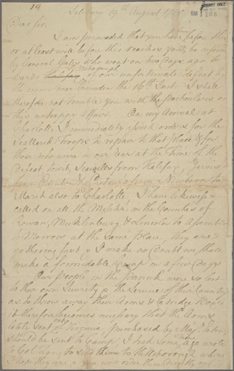 Letter to Governor Abner Nash [Hillsborough]