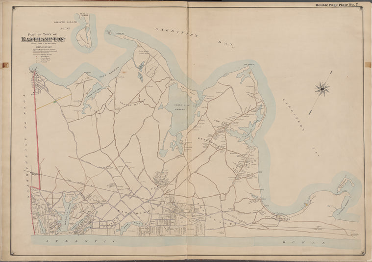 Suffolk County, V. 1, Double Page Plate No. 7 [Map bounded by Gardiners Bay, Atlantic Ocean, Town of Southhampton]