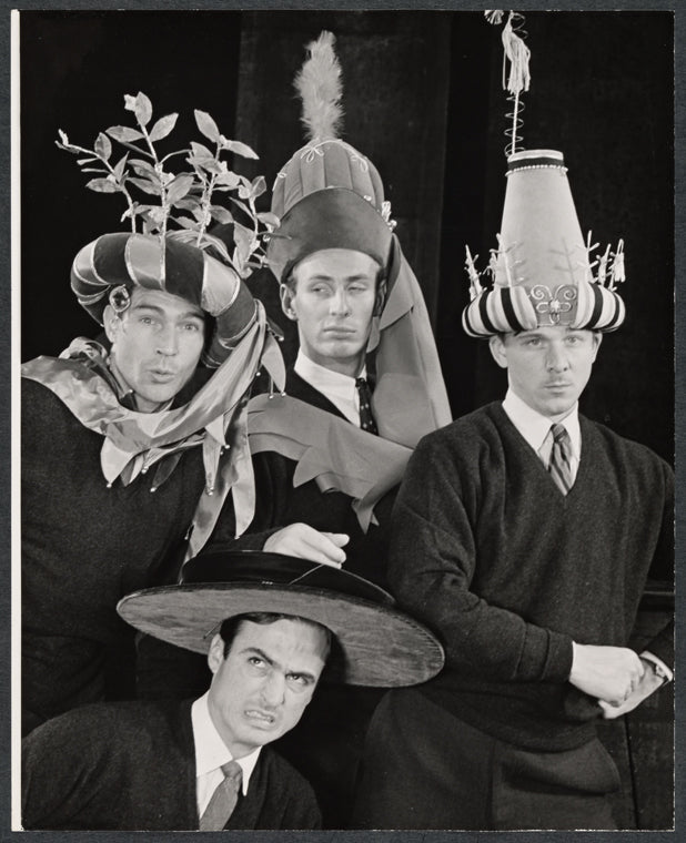 Patrick Horgan, Patrick Carter, Paxton Whitehead and William Christopher in the 1963 tour of the stage production Beyond the Fringe
