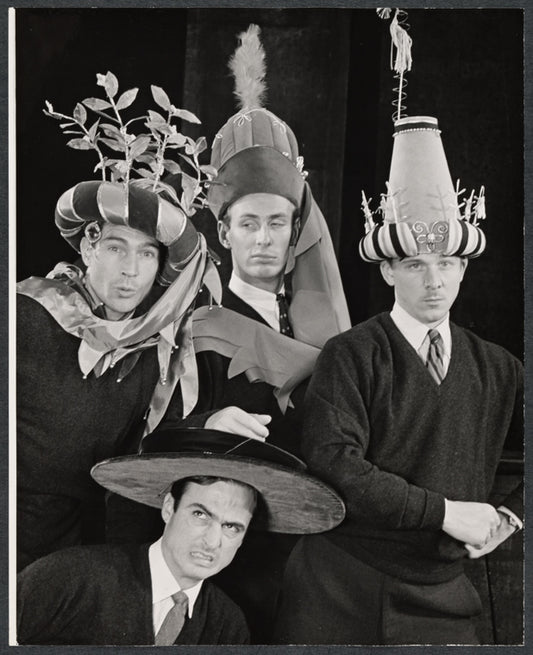 Patrick Horgan, Patrick Carter, Paxton Whitehead and William Christopher in the 1963 tour of the stage production Beyond the Fringe