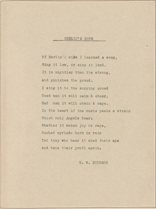 "Merlin's Song." Holograph poem, unsigned, undated