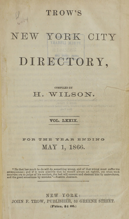 New York City directory: for the year ending May 1, 1866