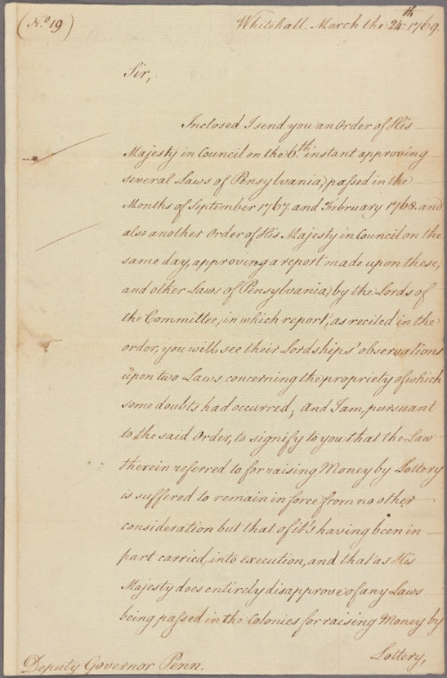 Letter to Gov. John Penn [Philadelphia]