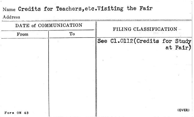 Credits for Teachers, etc. Visiting the Fair