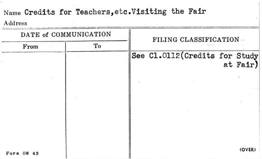 Credits for Teachers, etc. Visiting the Fair
