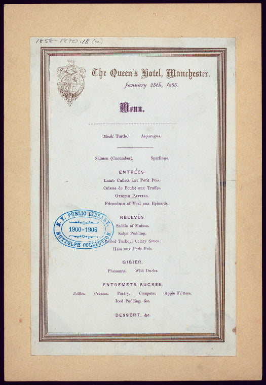 DAILY MENU [held by] THE QUEEN'S HOTEL [at] "MANCHESTER,ENGLAND" (HOTEL)