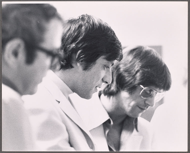 Peter Stone, Joe Layton and lyricist Martin Charnin in rehearsal for the stage production Two by Two
