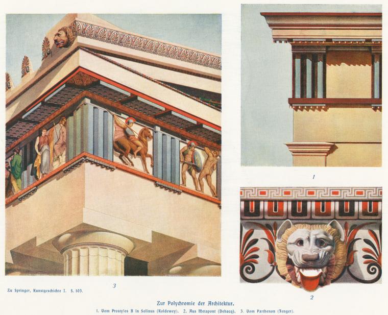 1. Vom Prostylos B in Solinus (Koldewey) ; 2. Aus Metapont (Debacq) ; 3. Vom Parthenon (Fenger)