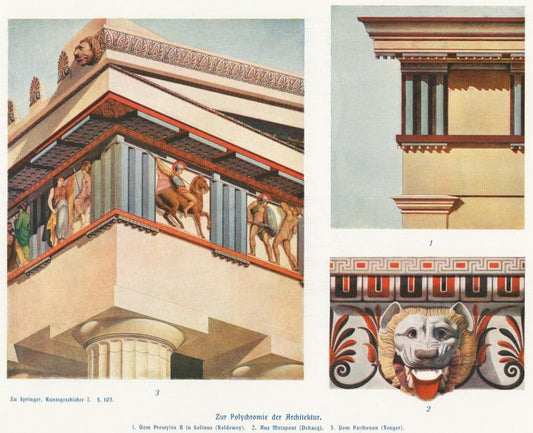 1. Vom Prostylos B in Solinus (Koldewey) ; 2. Aus Metapont (Debacq) ; 3. Vom Parthenon (Fenger)