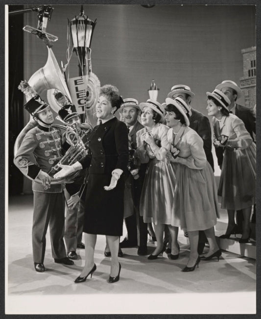 Ethel Merman and unidentified others in publicity photo for the stage production Gypsy