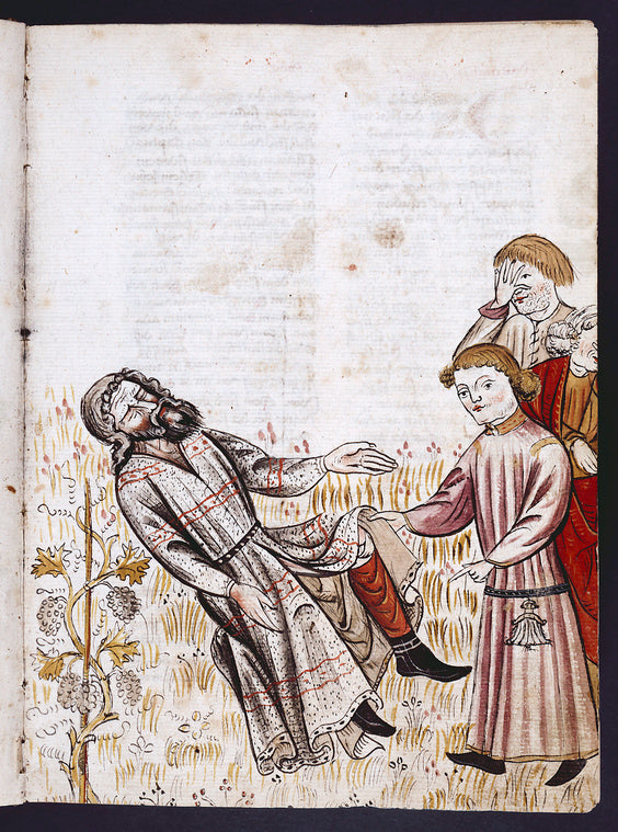 Full-page miniature of Noah's sons mocking him