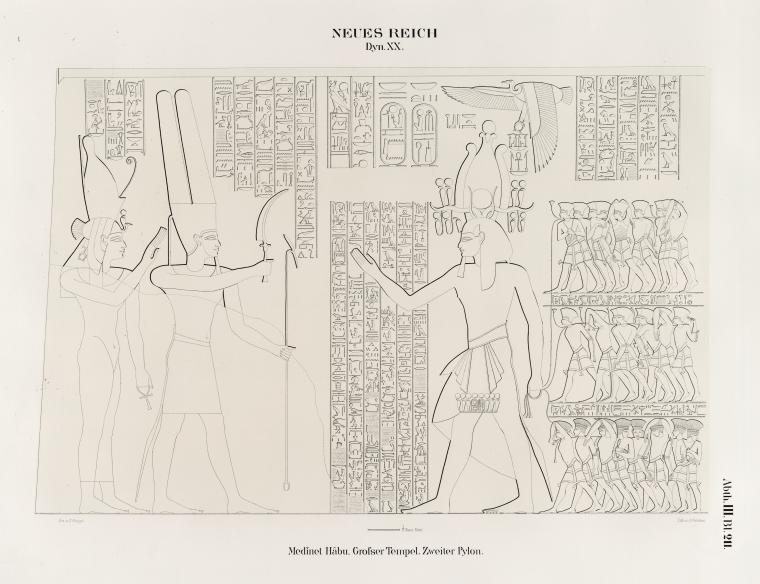 Neues Reich. Dynastie XX.  Medînet Hâbu. Grosser Tempel. Zweiter Pylon.