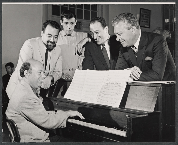 Milton Schafer, Ira Levin, Joe Layton and unidentified others in rehearsal for the stage production Drat the Cat!